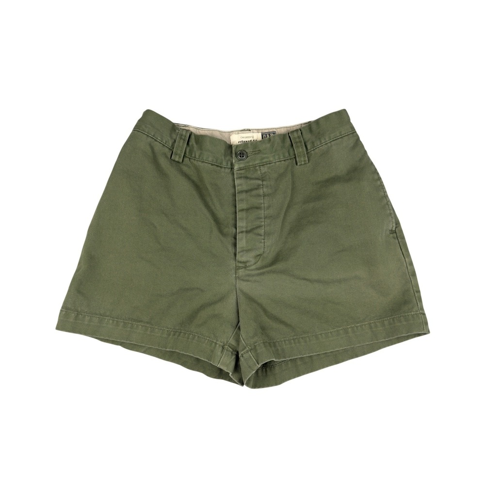 Vtg 90s GAP Khakis Chino Shorts Women's 2 Olive Green Button Fly Relaxed Fit